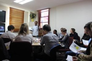 Geraldton YMAC staff getting a lesson in Wajarri from Bundiyarra's Godfrey Simpson
